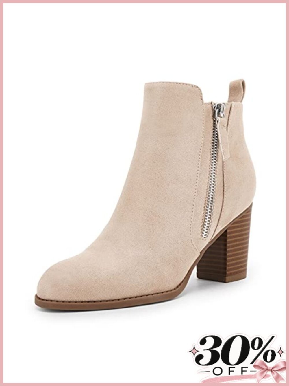 Rilista Women Chunky Block Heel Ankle Boots Faux Suede Pointed Toe Side Zip